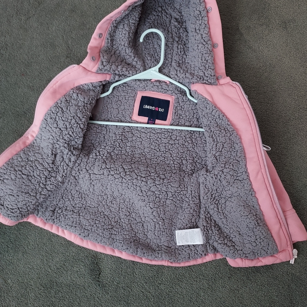 Limited Too Pink Warm Sherpa lined Girls zip up jacket toddler 4 Cold Weather - Picture 7 of 7